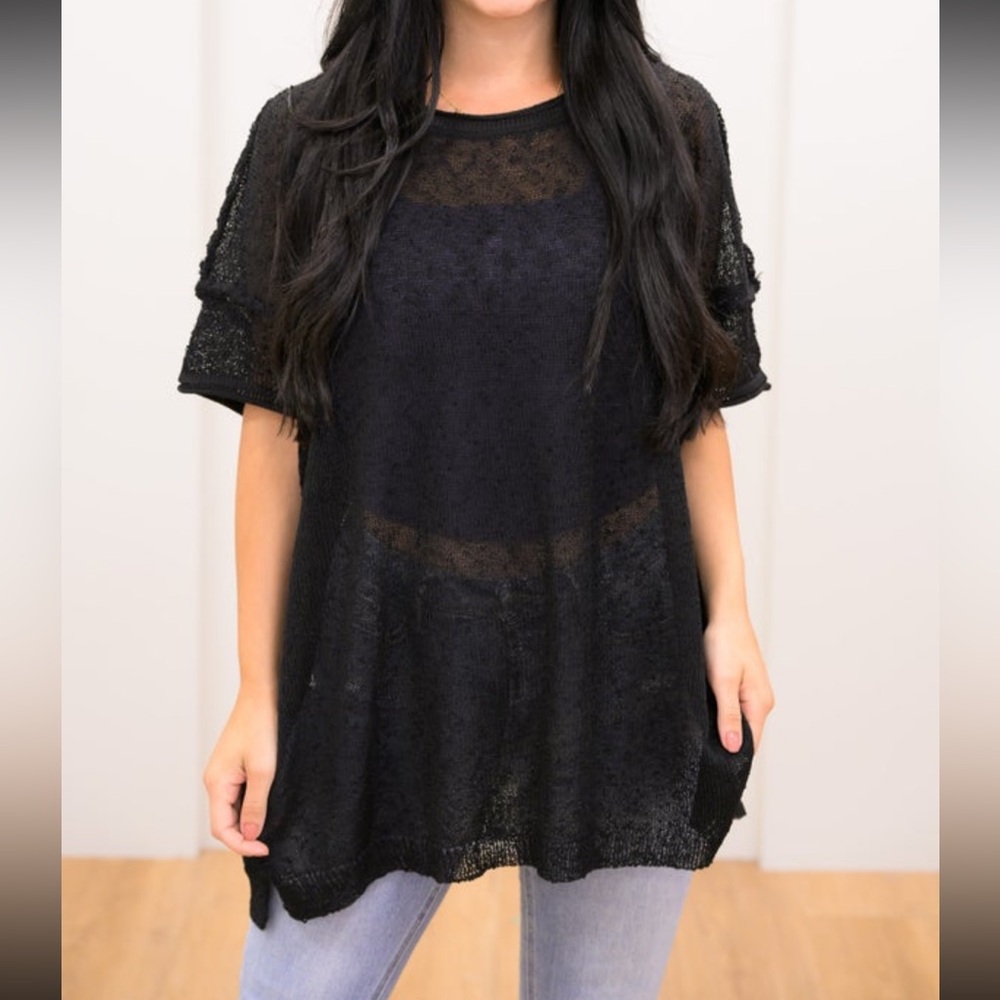 Black Sheer Knit Top